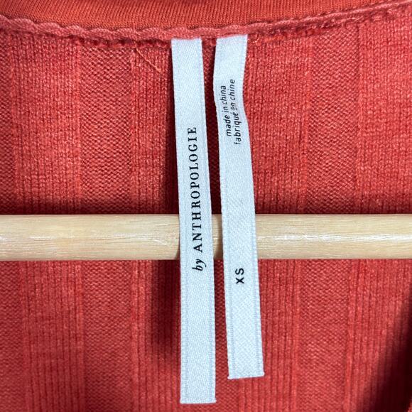 ANTHROPOLOGIE Elsa Rib Button Front Belt Maxi Sweater Dress Orange Sz XS {2C48} - Picture 7 of 8